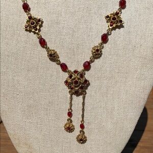 Sweet Romance Gold and Red Y-Drop Necklace